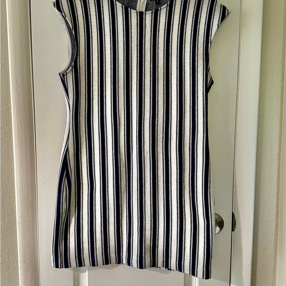 EUC-like new. Theory navy and white stripe mini dress.